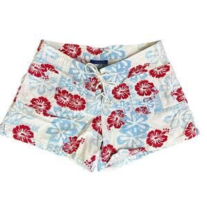 Op Hawaiian Board Shorts Floral Hibiscus Size 7/29 Red White Blue
